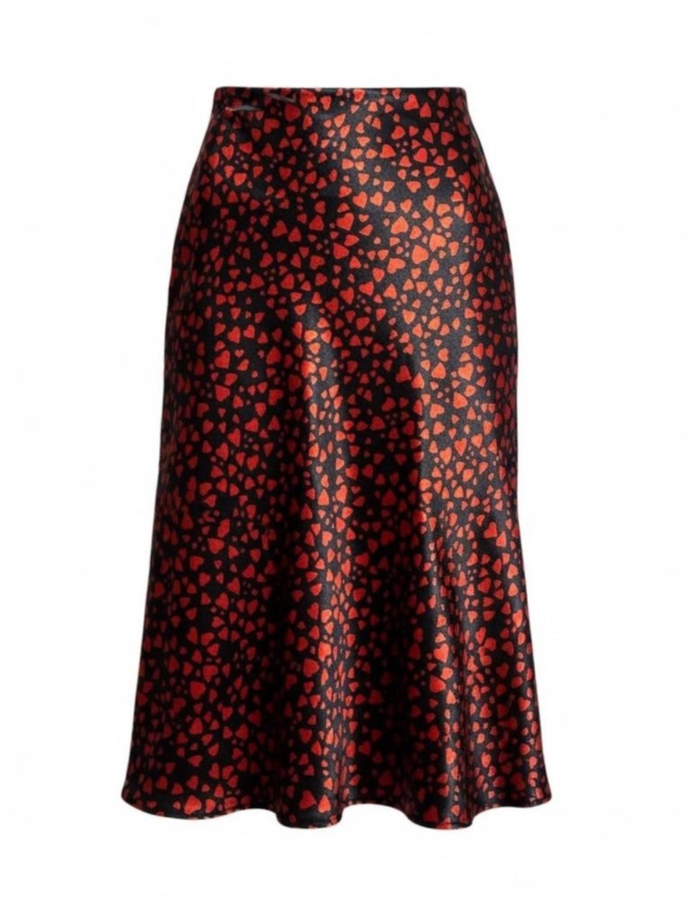 Black & Red Heart-Print Maxi Skirt
